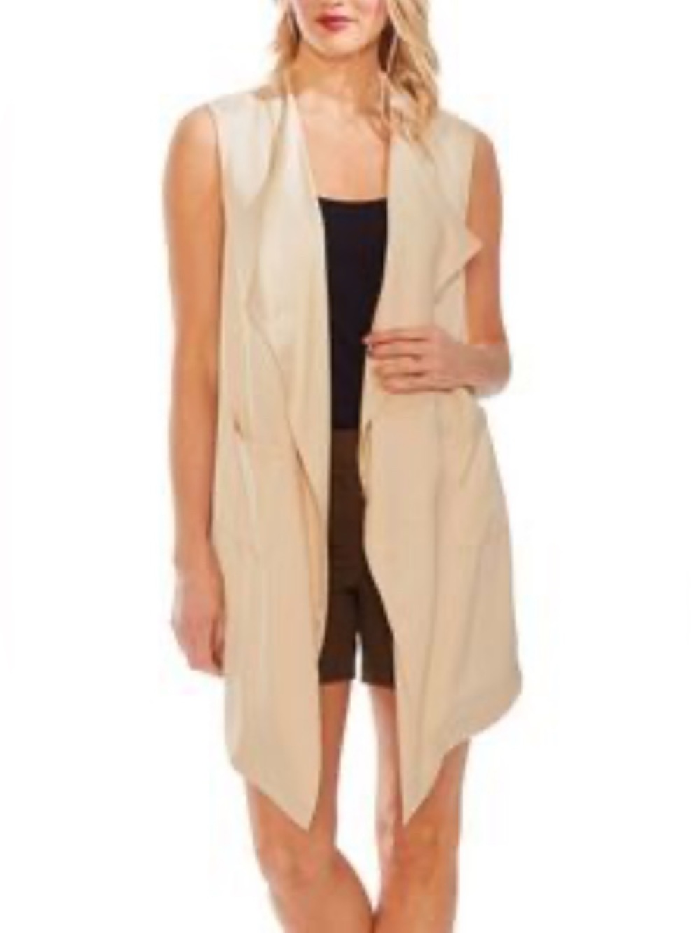 Vince Camuto Womens Beige Soft Open Front Draped Long Vest NEW Size XL Msrp $119